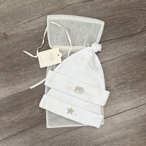 Restoration Hardware White and Gray Baby Hat Set